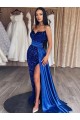 Purchase Sweetheart Sleeveless Long Sweep Train Velvet Sequin Prom Dress with Slit