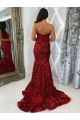 Purchase Sweetheart Sleeveless Long Court Train Velvet Sequin Prom Dress