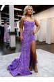 Purchase A-Line Sweetheart Sleeveless Long Velvet Sequin Prom Dress with Slit