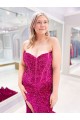 Purchase Long Sweetheart Sleeveless Sweep Train Velvet Sequin Prom Dress with Slit