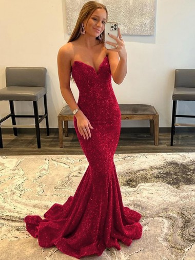 Purchase Sweetheart Sleeveless Long Sweep Train Velvet Sequin Prom Dress
