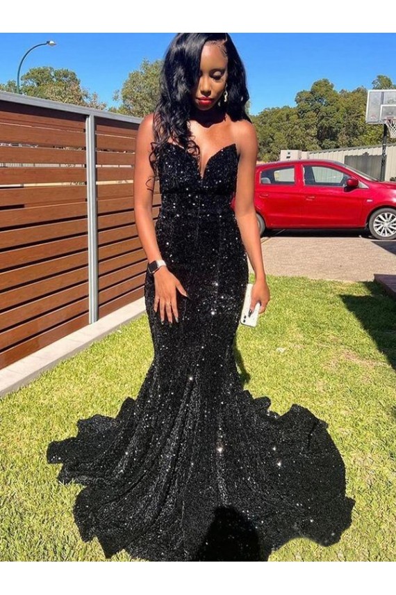 Purchase Mermaid Sweetheart Sleeveless Long Floor Length Velvet Sequin Prom Dress