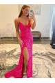 Purchase Velvet Sequin Long V-Neck Sleeveless Sweep Train Prom Dress with Slit