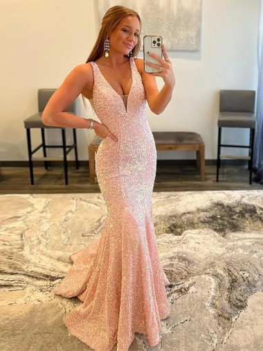 Purchase Deep V-Neck Sleeveless Long Low Back Velvet Sequin Prom Dress