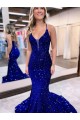 Purchase Mermaid V-Neck Sleeveless Long Court Train Velvet Sequin Prom Dress