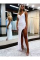 Purchase Sleeveless V-Neck Long Floor Length Velvet Sequin Prom Dress with Slit