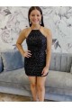 Purchase Halter Sleeveless Short Velvet Sequin Prom Dress