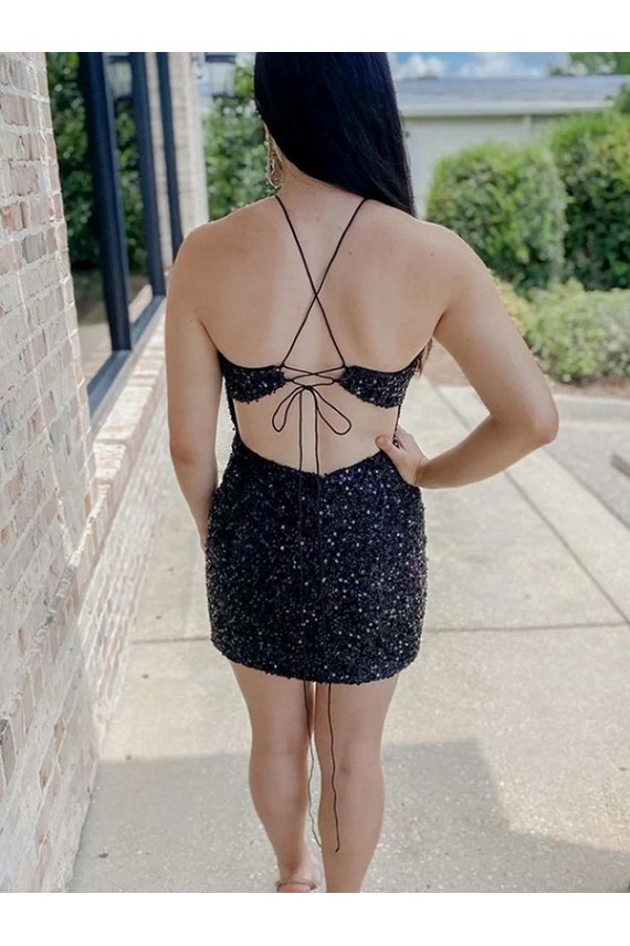 Purchase Halter Sleeveless Short Velvet Sequin Prom Dress