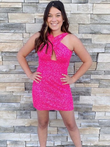 Purchase Halter Sleeveless Short Velvet Sequin Cocktail Prom Dress