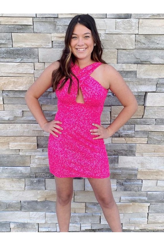 Purchase Halter Sleeveless Short Velvet Sequin Cocktail Prom Dress