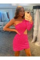 Purchase One Shoulder Long Sleeves Short Velvet Sequin Prom Dress