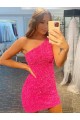 Purchase Short One Shoulder Sleeveless Velvet Sequin Prom Dress
