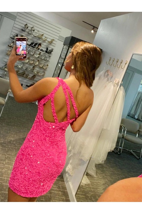 Purchase Short One Shoulder Sleeveless Velvet Sequin Prom Dress
