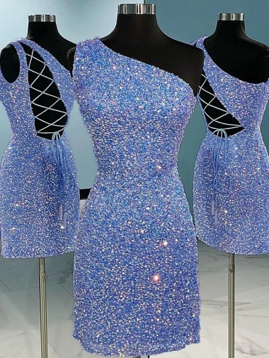 Purchase Short Velvet Sequin One Shoulder Sleeveless Prom Dress