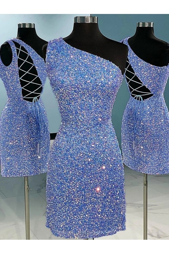 Purchase Short Velvet Sequin One Shoulder Sleeveless Prom Dress