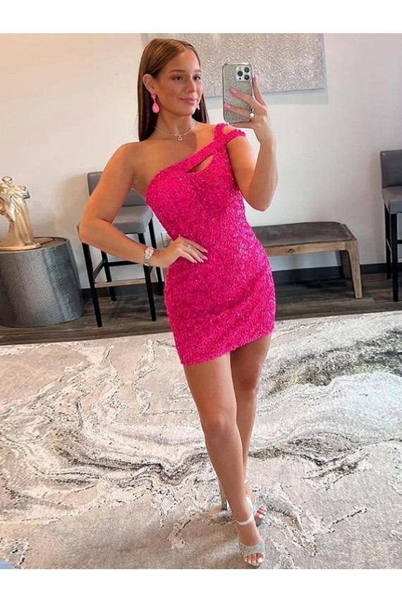 Purchase Velvet Sequin One Shoulder Sleeveless Short Prom Dress
