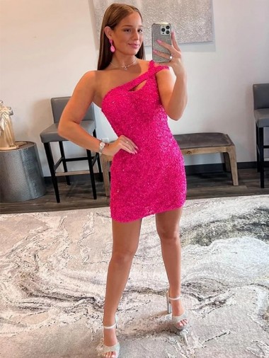 Purchase Velvet Sequin One Shoulder Sleeveless Short Prom Dress