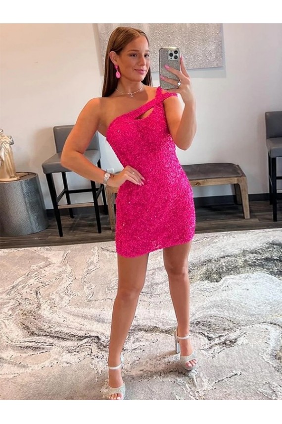 Purchase Velvet Sequin One Shoulder Sleeveless Short Prom Dress