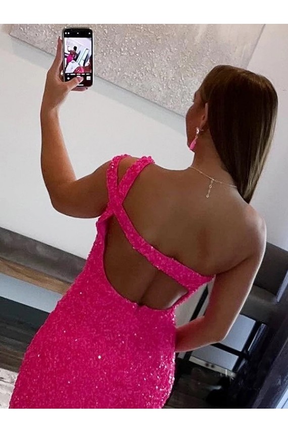 Purchase Velvet Sequin One Shoulder Sleeveless Short Prom Dress