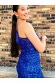 Purchase One Shoulder Sleeveless Short Velvet Sequin Royal Blue Prom Dress