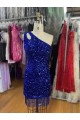Purchase One Shoulder Keyhole Sleeveless Short Velvet Sequin Prom Dress
