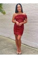 Purchase Short One Shoulder Sleeveless Velvet Sequin Cocktail Prom Dress
