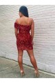 Purchase Short One Shoulder Sleeveless Velvet Sequin Cocktail Prom Dress