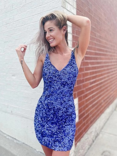 Purchase Short Velvet Sequin V-Neck Sleeveless Prom Dress