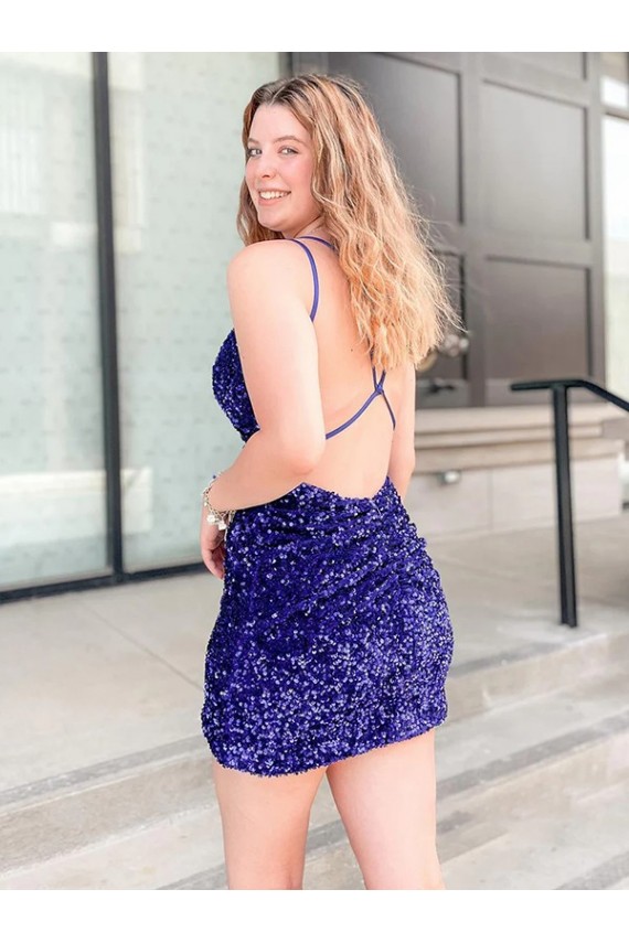 Purchase Sleeveless Short Velvet Sequin V-Neck Prom Dress