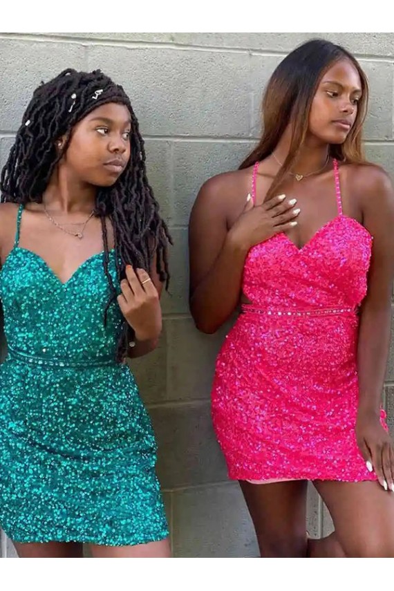 Purchase V-Neck Sleeveless Short Velvet Sequin Cocktail Dress