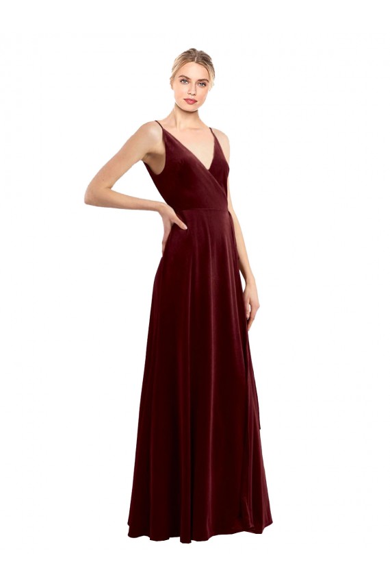 Purchase Faux Wrap V-Neck Sleek Long Velvet Prom Dress