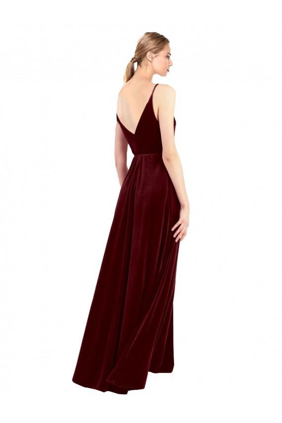 Purchase Faux Wrap V-Neck Sleek Long Velvet Prom Dress
