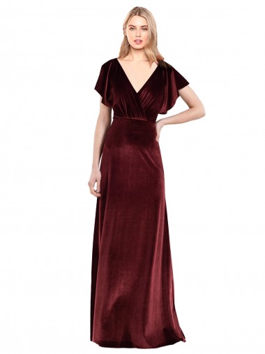 Purchase Flutter Sleeves Open Back Long Velvet Prom Dress
