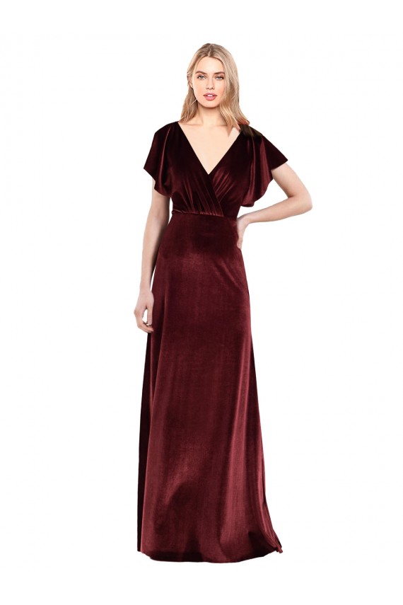 Purchase Flutter Sleeves Open Back Long Velvet Prom Dress