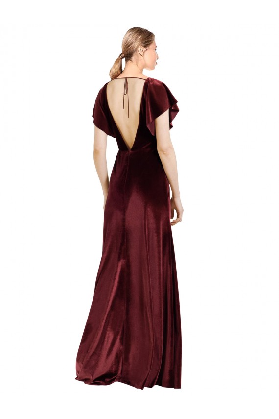 Purchase Flutter Sleeves Open Back Long Velvet Prom Dress