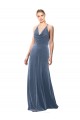 Purchase Halter Cowl Neck Long A-Line Velvet Prom Dress with Keyhole Back
