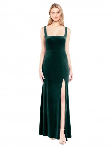 Purchase Square Neck Full Length Velvet Prom Dress with Side Slit