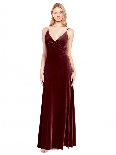 Purchase Faux Surplice Neckline Slim A-Line Long Velvet Prom Dress