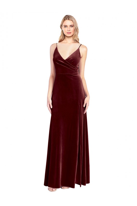 Purchase Faux Surplice Neckline Slim A-Line Long Velvet Prom Dress