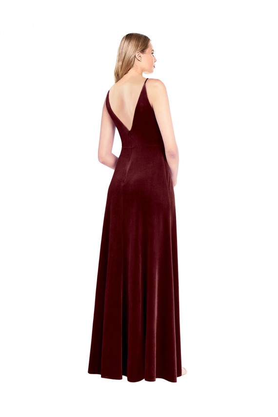 Purchase Faux Surplice Neckline Slim A-Line Long Velvet Prom Dress