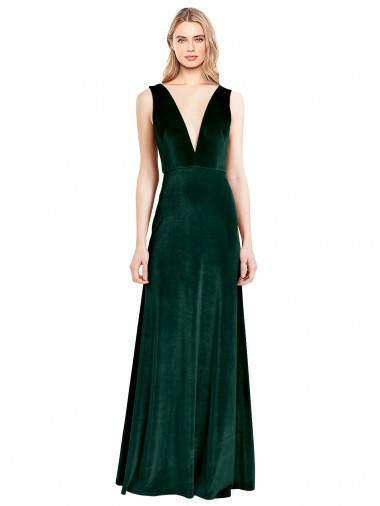 Purchase Daring Deep V-Neck Long Full Length Velvet Prom Dress