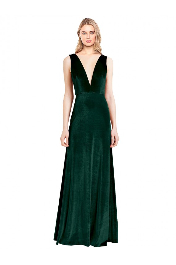 Purchase Daring Deep V-Neck Long Full Length Velvet Prom Dress