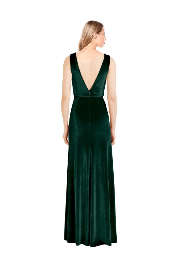 Purchase Daring Deep V-Neck Long Full Length Velvet Prom Dress
