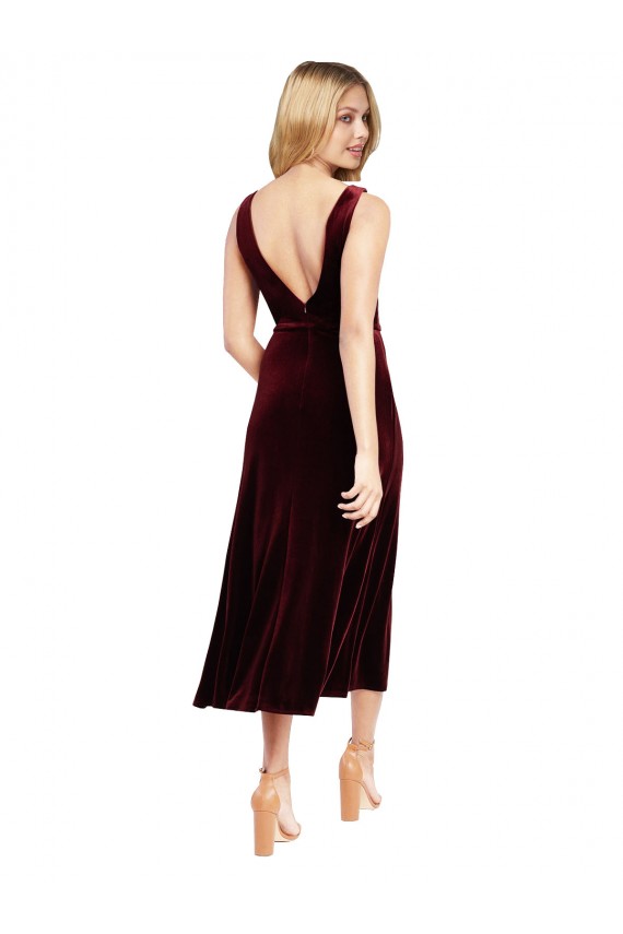 Purchase Daring Plunging V-Neckline Short Midi Length Velvet Cocktail Prom Dress / Homecoming Dress