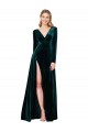 Purchase Deep V-Neck Long Sleeves Velvet Prom Dress with High Side Split