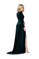 Purchase Deep V-Neck Long Sleeves Velvet Prom Dress with High Side Split