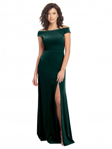 Purchase Floor Length Cap Sleeves Long Velvet Prom Dress with High Side Slit