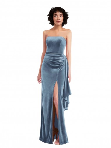 Purchase Strapless Velvet Maxi Prom Dress with Draped Skirt