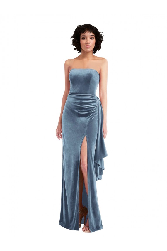 Purchase Strapless Velvet Maxi Prom Dress with Draped Skirt