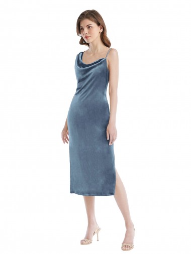 Purchase Midi Length Asymmetrical One Shoulder Velvet Slip Prom Dress